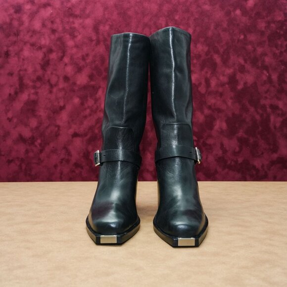 Rag&Bone Women Fallon Moto Biker Metal Point Black Leather Boots size 8US EUR38 - Picture 2 of 8